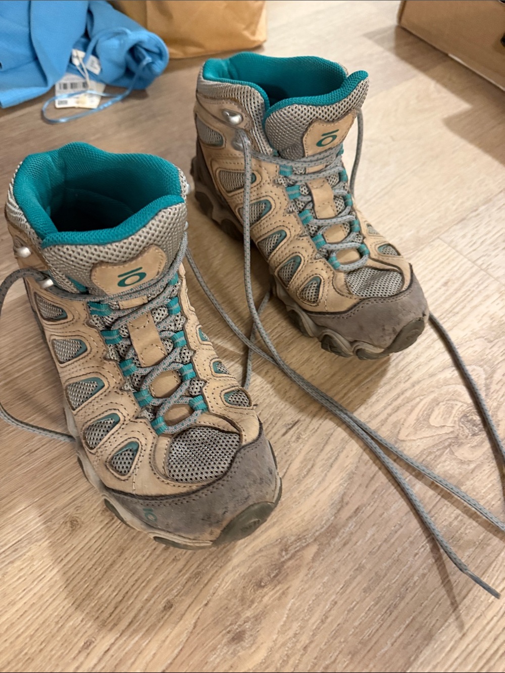Women's Beige and Teal Trail Hiking Boots